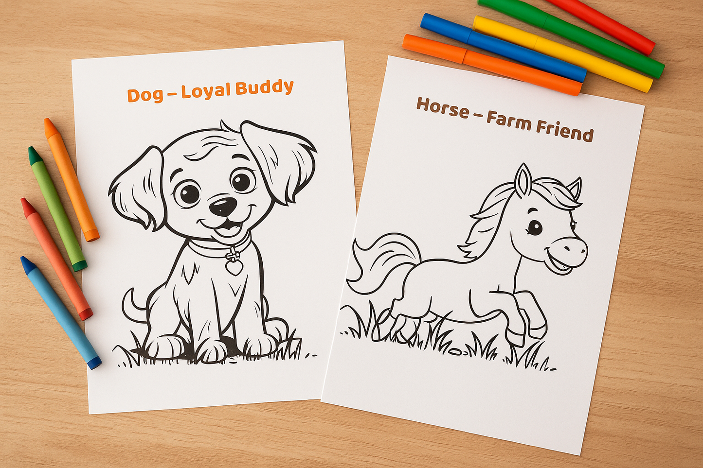 Kids Animals Coloring Book – 20 Printable Pages (PDF Download)