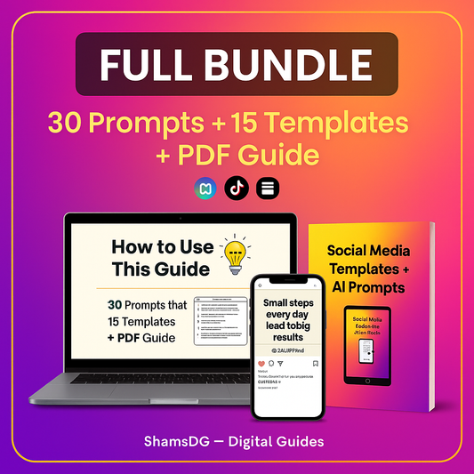 Social Media Content Bundle | 30 AI Prompts + 15 Canva Templates + PDF Guide