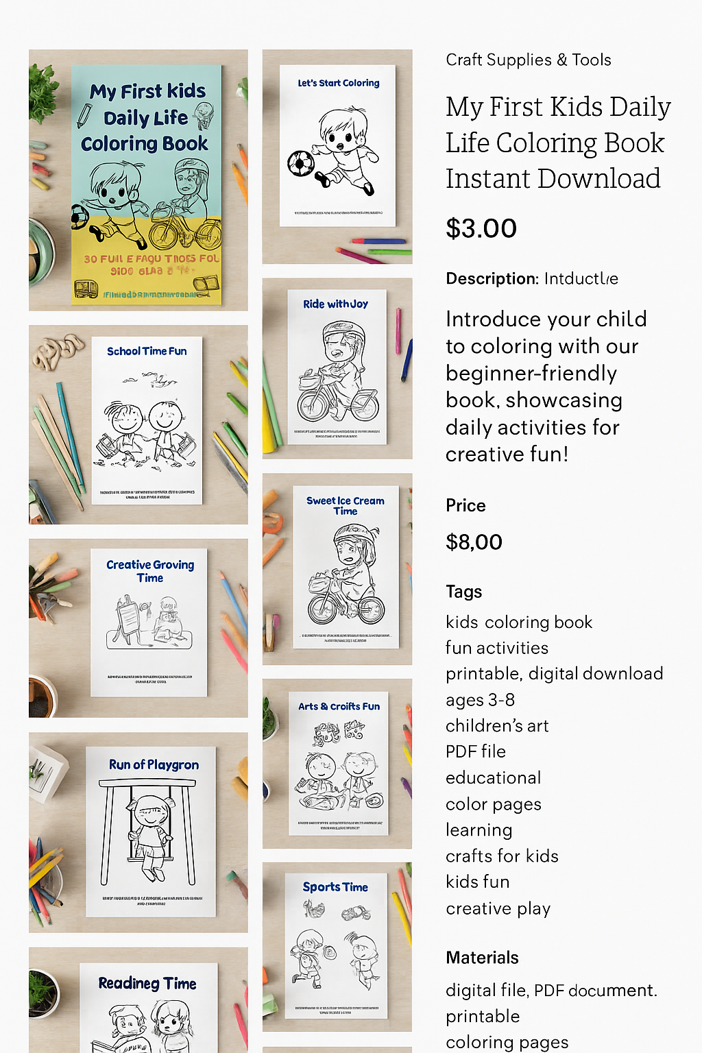 My First Kids Daily Life Coloring Book – 20 Printable Pages (PDF)