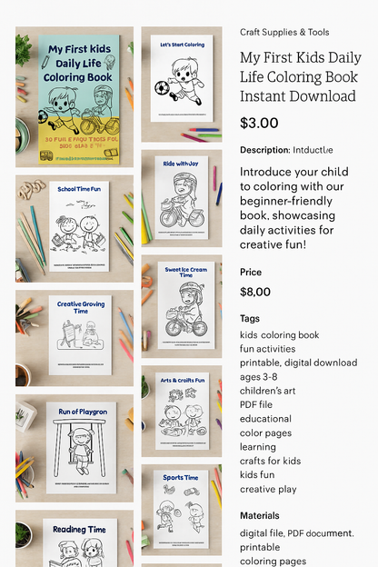 My First Kids Daily Life Coloring Book – 20 Printable Pages (PDF)