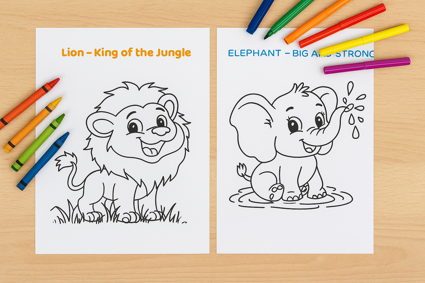 Kids Animals Coloring Book – 20 Printable Pages (PDF Download)