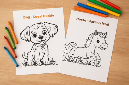 Kids Animals Coloring Book – 20 Printable Pages (PDF Download)