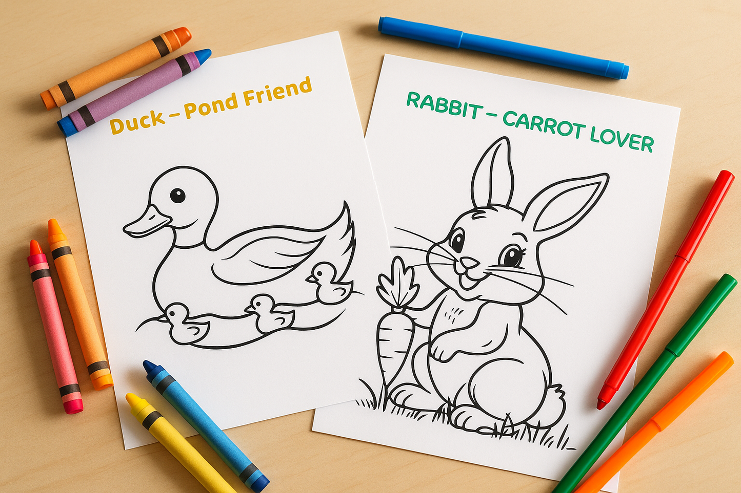 Kids Animals Coloring Book – 20 Printable Pages (PDF Download)