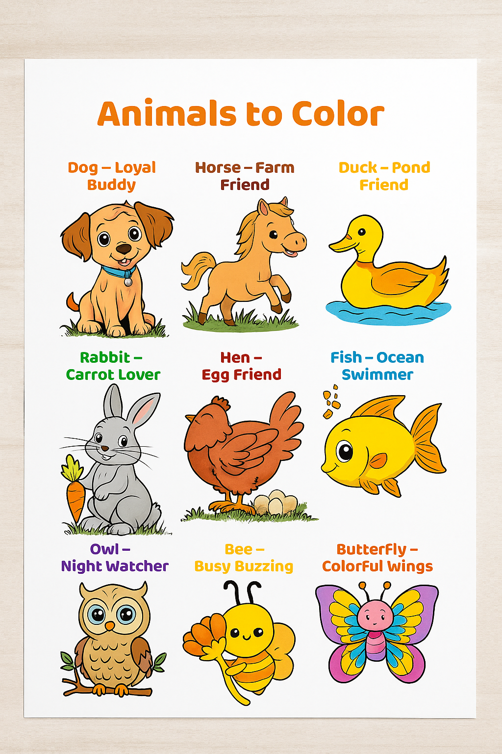 Kids Animals Coloring Book – 20 Printable Pages (PDF Download)