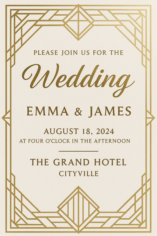 Classic White & Gold Wedding Invitation - Digital Download