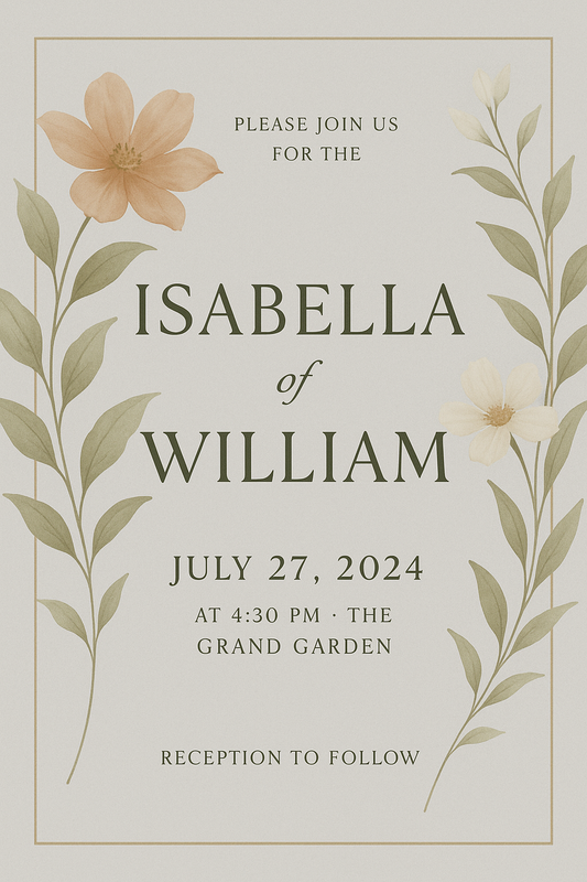Elegant Dark Green & Gold Wedding Invitation - Digital Template