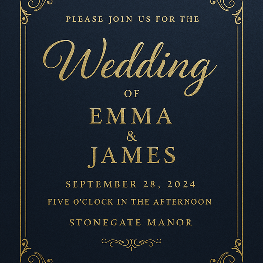 Elegant Botanical Wedding Invitation - Dark Green & Gold Digital Card
