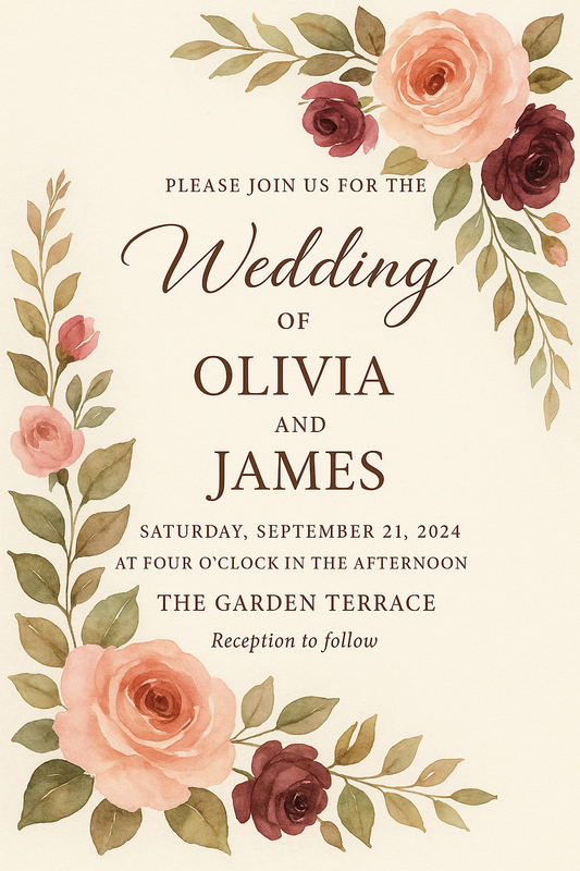 Elegant Green & Gold Wedding Invitation - Digital Download