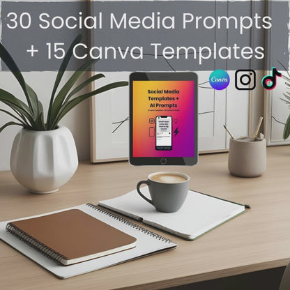 Social Media Content Bundle | 30 AI Prompts + 15 Canva Templates + PDF Guide