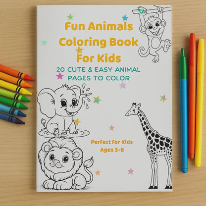 Kids Animals Coloring Book – 20 Printable Pages (PDF Download)